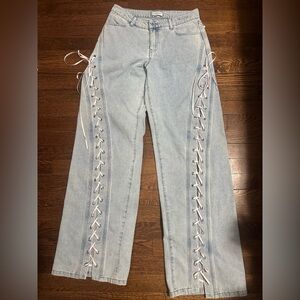 PAC Sun Light Blue Lace-Up Women baggy Jeans